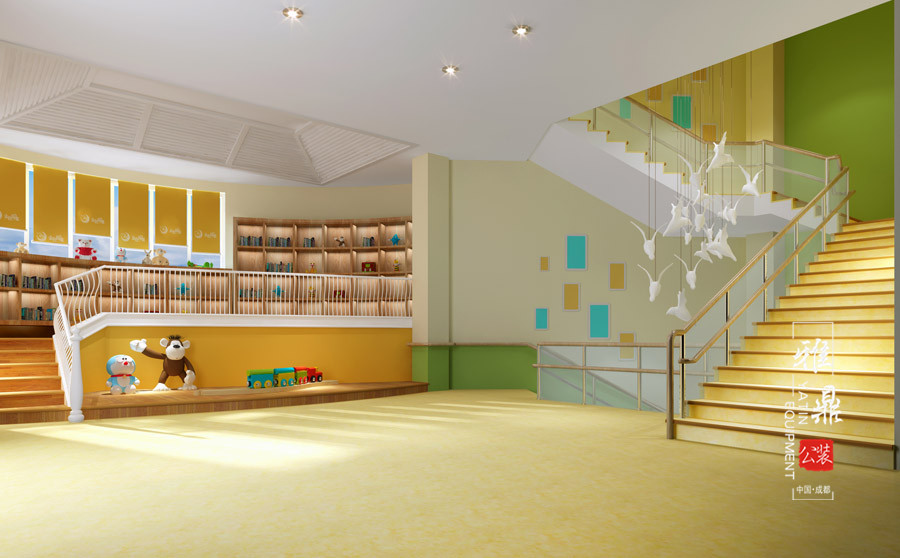 雅鼎公装幼儿园装修设计案例：金色摇篮幼儿园设计阅览区（成都园区）