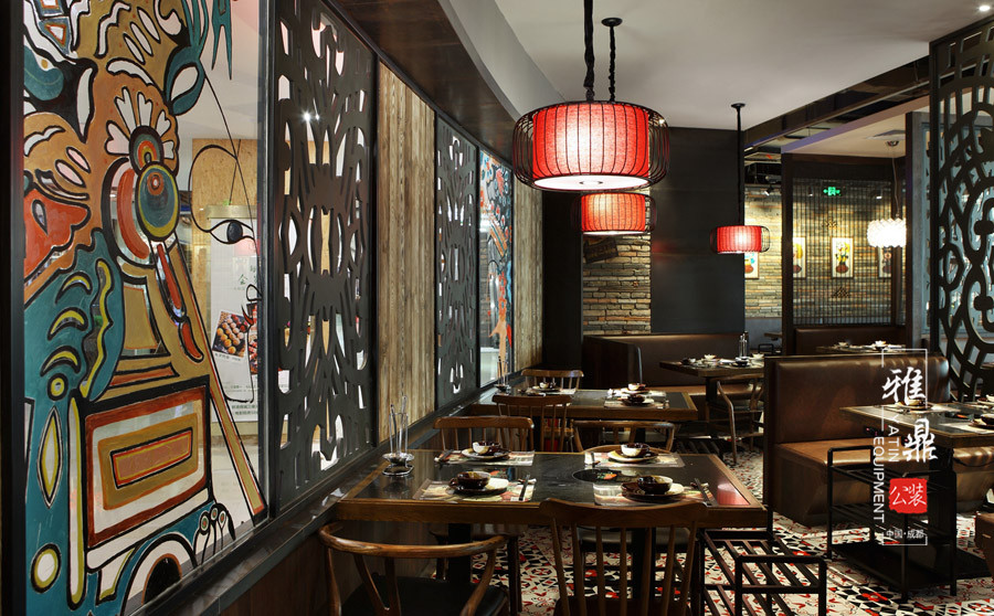 雅鼎公装餐厅装修设计案例：味属吾川派主题火锅餐厅装修设计（图4）
