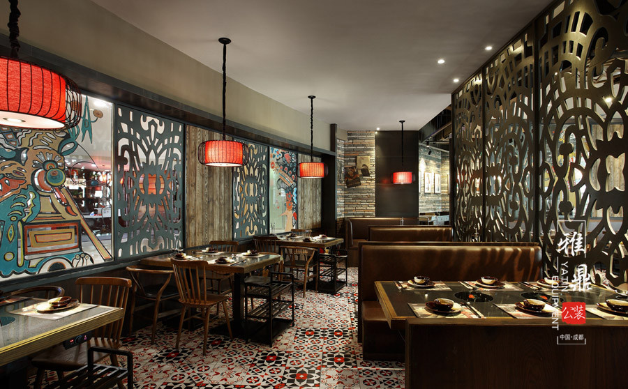 雅鼎公装餐厅装修设计案例：味属吾川派主题火锅餐厅装修设计（图2）