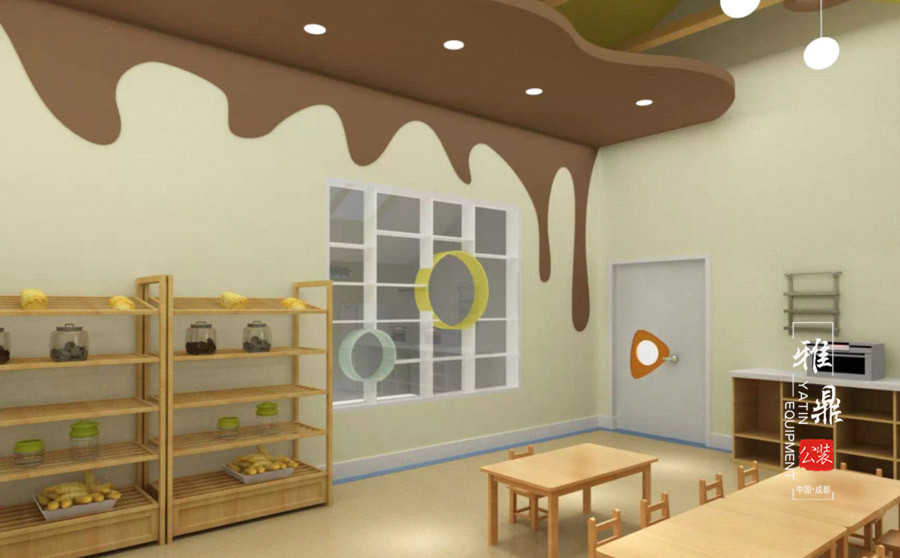雅鼎公装幼儿园装修设计案例：金色摇篮幼儿园设计小小厨房（成都园区）